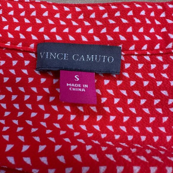 Vince Camuto Red White Tank Blouse Womens Small Sleeveless Pintuck Split Neck - Picture 7 of 8